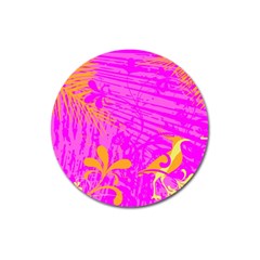 Spring Tropical Floral Palm Bird Pink Pattern Background Magnet 3  (round) by Wegoenart