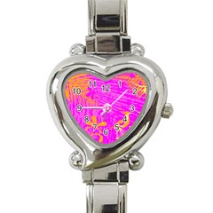 Spring Tropical Floral Palm Bird Pink Pattern Background Heart Italian Charm Watch by Wegoenart