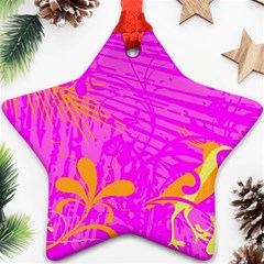 Spring Tropical Floral Palm Bird Pink Pattern Background Star Ornament (two Sides) by Wegoenart