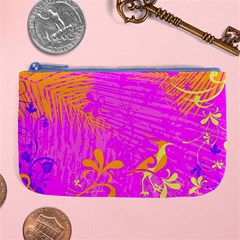 Spring Tropical Floral Palm Bird Pink Pattern Background Large Coin Purse by Wegoenart