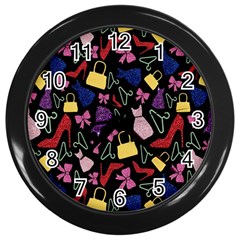 Fashion Pattern Accessories Design Wall Clock (black) by Wegoenart