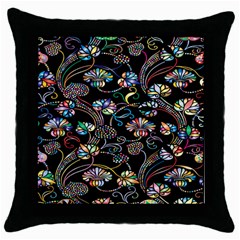 Floral Throw Pillow Case (black) by nateshop