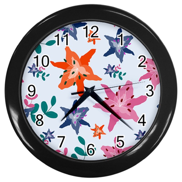 Flowers-5 Wall Clock (Black)