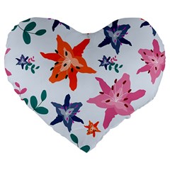 Flowers-5 Large 19  Premium Heart Shape Cushions by nateshop