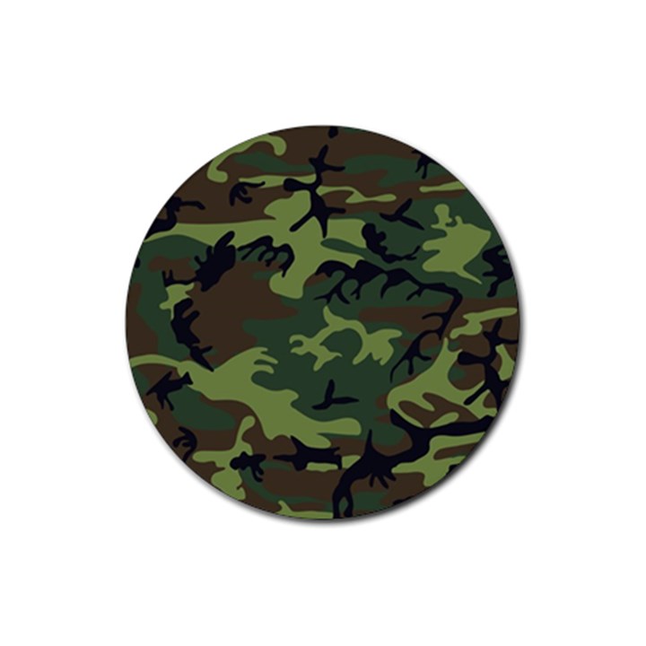 Green Brown Camouflage Rubber Round Coaster (4 pack)