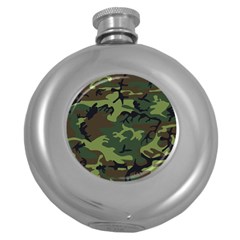 Green Brown Camouflage Round Hip Flask (5 Oz) by nateshop