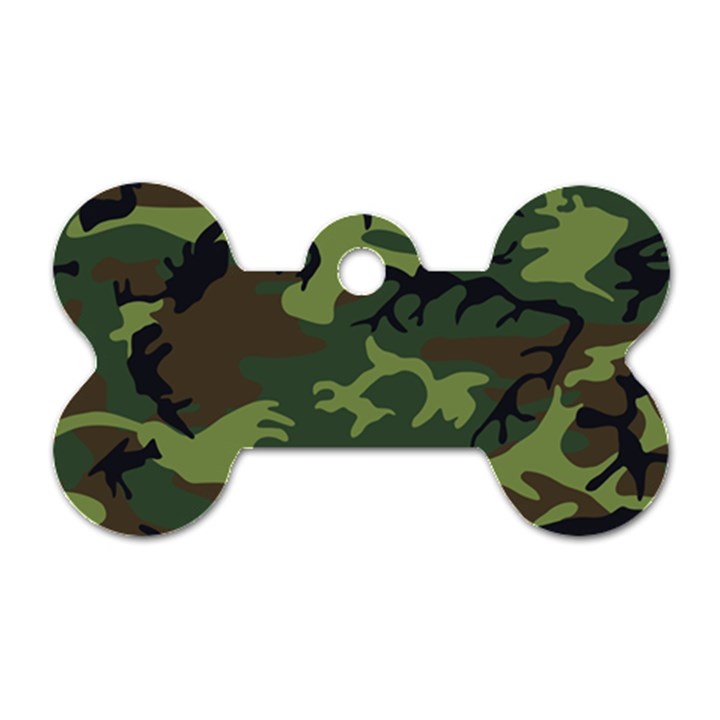 Green Brown Camouflage Dog Tag Bone (Two Sides)