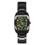 Green Brown Camouflage Stainless Steel Barrel Watch Front