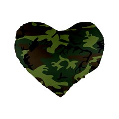 Green Brown Camouflage Standard 16  Premium Heart Shape Cushions by nateshop