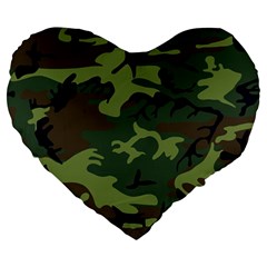 Green Brown Camouflage Large 19  Premium Heart Shape Cushions by nateshop