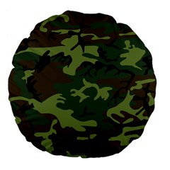 Green Brown Camouflage Large 18  Premium Flano Round Cushions by nateshop