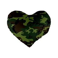 Green Brown Camouflage Standard 16  Premium Flano Heart Shape Cushions by nateshop