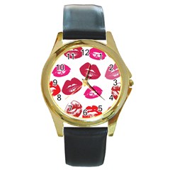 Lips Round Gold Metal Watch by nateshop