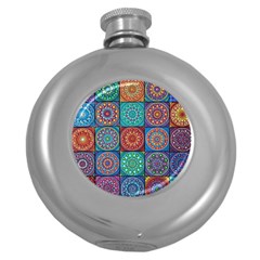 Mandala Art Round Hip Flask (5 Oz) by nateshop