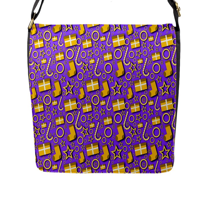 Pattern-purple-cloth Papper Pattern Flap Closure Messenger Bag (L)