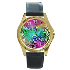 Flower Nature Petal  Blossom Round Gold Metal Watch