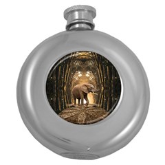 Sculpture Travel Outdoor Nature Elephant Round Hip Flask (5 Oz) by Wegoenart