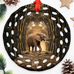 Sculpture Travel Outdoor Nature Elephant Round Filigree Ornament (two Sides) by Wegoenart