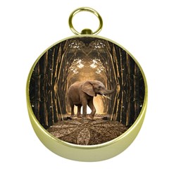 Sculpture Travel Outdoor Nature Elephant Gold Compasses by Wegoenart