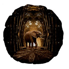 Sculpture Travel Outdoor Nature Elephant Large 18  Premium Flano Round Cushions by Wegoenart