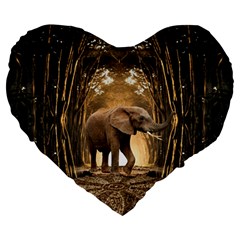 Sculpture Travel Outdoor Nature Elephant Large 19  Premium Flano Heart Shape Cushions by Wegoenart