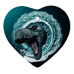 Dinosaur Sea Boat Fantasy Heart Ornament (two Sides) by Wegoenart