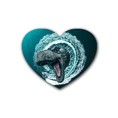 Dinosaur Sea Boat Fantasy Rubber Coaster (heart) by Wegoenart