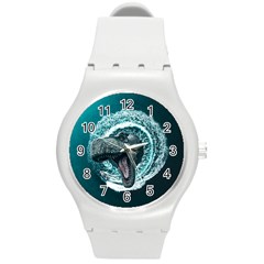 Dinosaur Sea Boat Fantasy Round Plastic Sport Watch (m) by Wegoenart