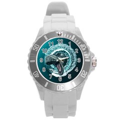 Dinosaur Sea Boat Fantasy Round Plastic Sport Watch (l) by Wegoenart