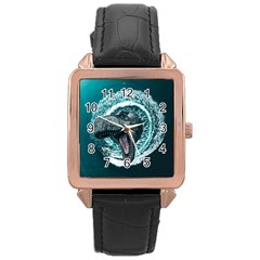 Dinosaur Sea Boat Fantasy Rose Gold Leather Watch  by Wegoenart