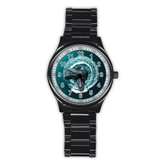 Dinosaur Sea Boat Fantasy Stainless Steel Round Watch by Wegoenart