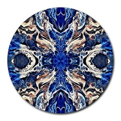 Gold On Cobalt Round Mousepads by kaleidomarblingart