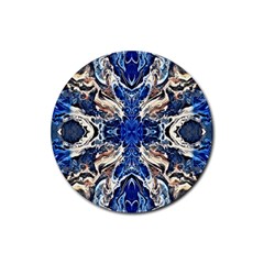 Gold On Cobalt Rubber Round Coaster (4 Pack) by kaleidomarblingart