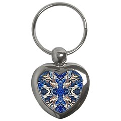 Gold On Cobalt Key Chain (heart) by kaleidomarblingart