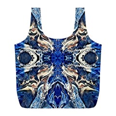 Gold On Cobalt Full Print Recycle Bag (l) by kaleidomarblingart