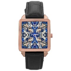 Gold On Cobalt Rose Gold Leather Watch  by kaleidomarblingart