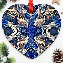 Gold On Cobalt Heart Ornament (two Sides) by kaleidomarblingart