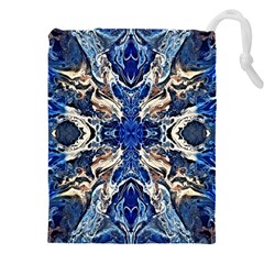 Gold On Cobalt Drawstring Pouch (5xl) by kaleidomarblingart