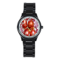 Christmas Decoration Star  3 Stainless Steel Round Watch by artworkshop