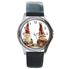 Christmas Figures 2 Round Metal Watch by artworkshop