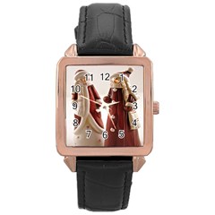 Christmas Figures 3 Rose Gold Leather Watch 