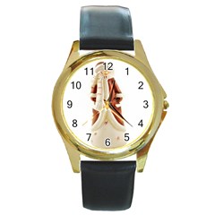 Christmas Figures 9 Round Gold Metal Watch by artworkshop