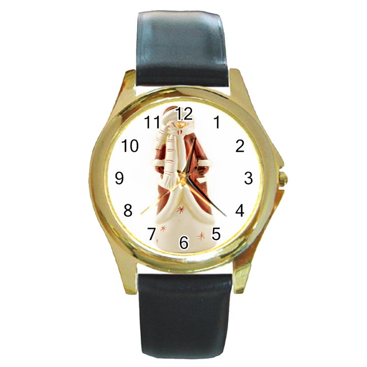 Christmas Figures 9 Round Gold Metal Watch