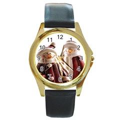 Christmas Figures 11 Round Gold Metal Watch by artworkshop