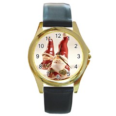 Christmas Figures4 Round Gold Metal Watch by artworkshop