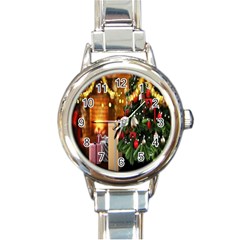 Christmas Tree And Presents Round Italian Charm Watch by artworkshop