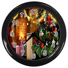 Christmas Tree And Presents Wall Clock (black) by artworkshop