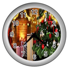 Christmas Tree And Presents Wall Clock (silver) by artworkshop