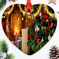 Christmas Tree And Presents Heart Ornament (two Sides) by artworkshop