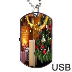 Christmas Tree And Presents Dog Tag Usb Flash (one Side) by artworkshop